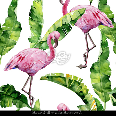 Wandtapete Rosa Flamingos versteckt in den Blättern