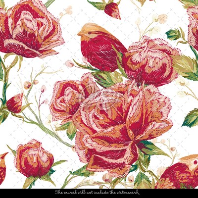 Wandtapete Romantischer Garten mit roten Blumen