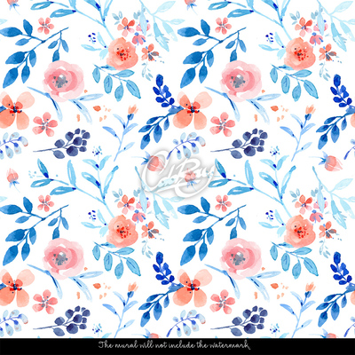 Photowall tapete Blaue und orangefarbene Blumenvariation