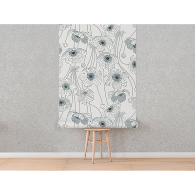 Motivtapete Weiße Mohnblumen umhüllen die Wand
