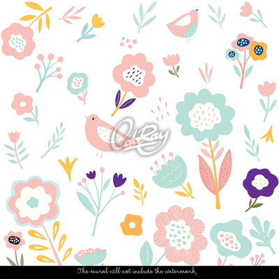 Bildtapete Blumen, Stiefmütterchen und Gänseblümchen