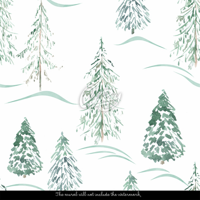 Bildtapete Weihnachtsbäume in Aquarell