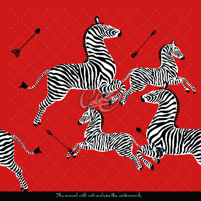 Motivtapete Zebras auf rotem Hintergrund