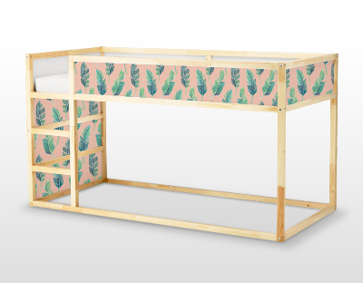 Sticker Ikea Kura Bed Grüne Blätter auf einem pfirsichfarbenen Hintergrund