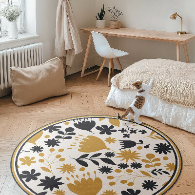 Runder pvc teppich Illustration von Blumen und Blättern auf einer Wiese