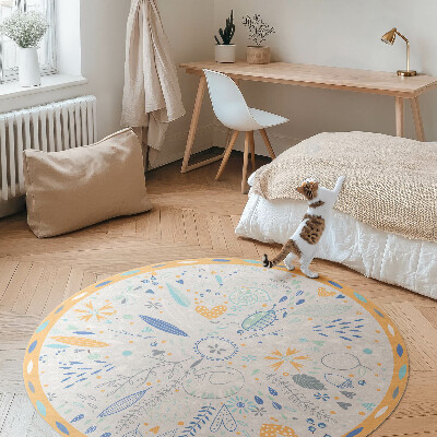 Runder teppich auf pvc Wilde Blumen in Pastellfarben
