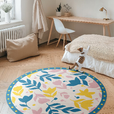 Runder teppich auf pvc Illustration von pastellfarbenen Blumen und Pflanzen