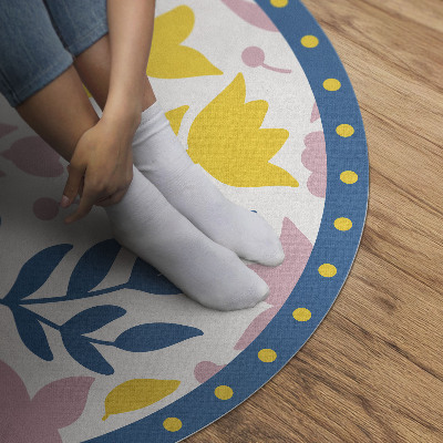 Runder teppich auf pvc Illustration von pastellfarbenen Blumen und Pflanzen