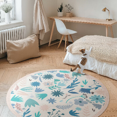 Runder vinyl teppich Pastellfarbene Blumen und Boho-Pflanzen