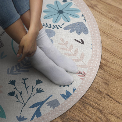 Runder vinyl teppich Pastellfarbene Blumen und Boho-Pflanzen