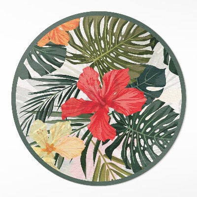 Runder vinyl teppich Tropische hawaiianische Blumen