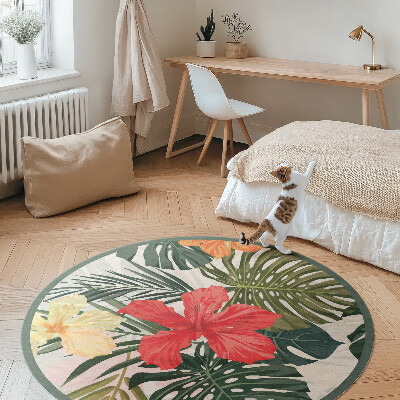 Runder vinyl teppich Tropische hawaiianische Blumen