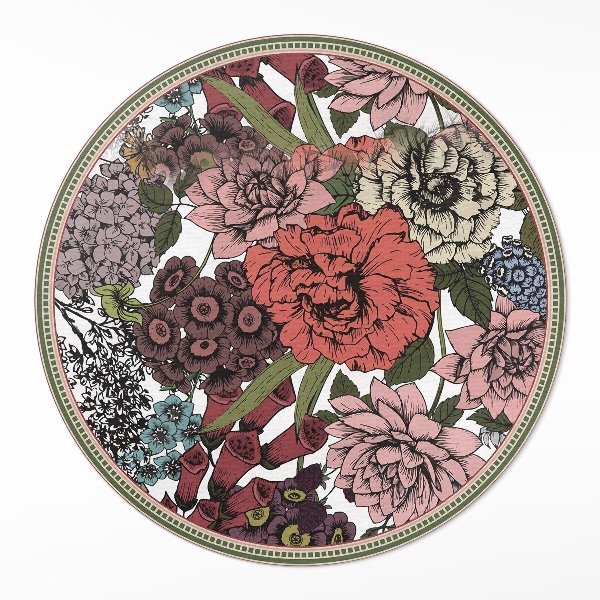 Runder vinyl teppich Pastellfarbene Blumen auf einer Vintage-Wiese