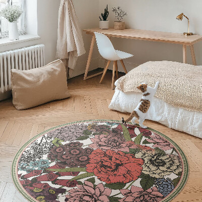 Runder vinyl teppich Pastellfarbene Blumen auf einer Vintage-Wiese