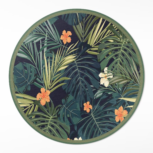 Runder vinyl teppich läufer Tropische Vegetation Blätter und Blumen Vintage