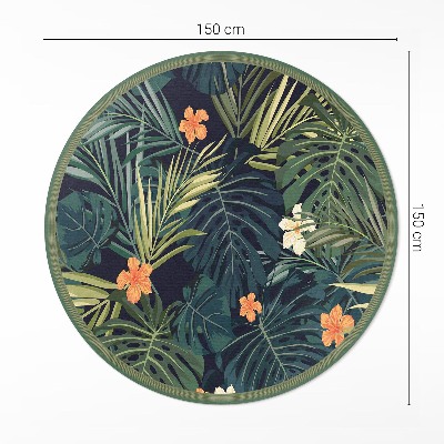 Runder vinyl teppich läufer Tropische Vegetation Blätter und Blumen Vintage