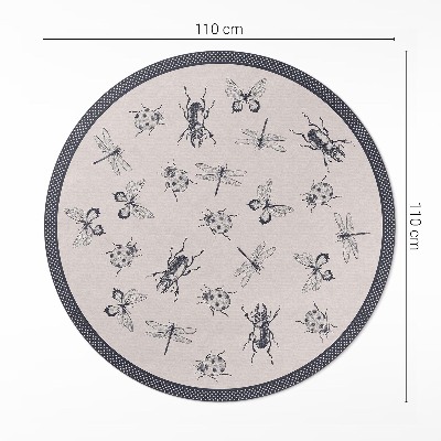 Runder teppich pvc Boho-Insekten auf hellem Hintergrund