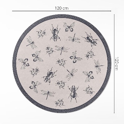 Runder teppich pvc Boho-Insekten auf hellem Hintergrund