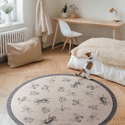 Runder teppich pvc Boho-Insekten auf hellem Hintergrund