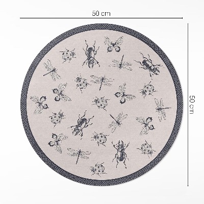 Runder teppich pvc Boho-Insekten auf hellem Hintergrund