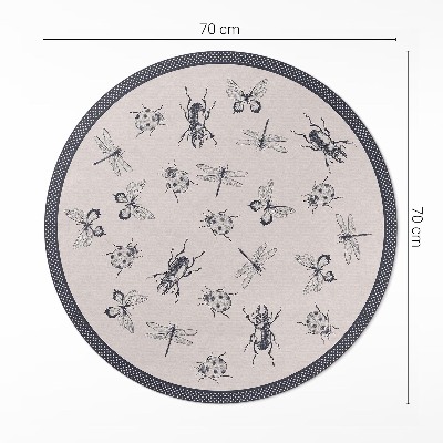 Runder teppich pvc Boho-Insekten auf hellem Hintergrund