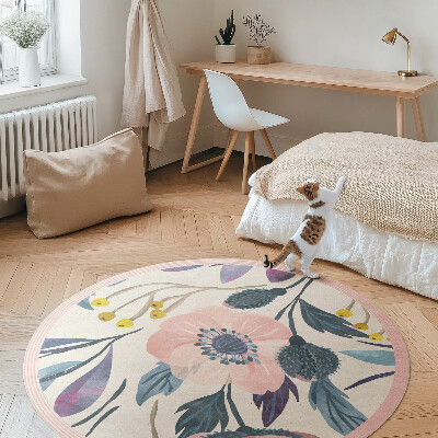 Runder vinyl teppich Pastellfarbene Blumen