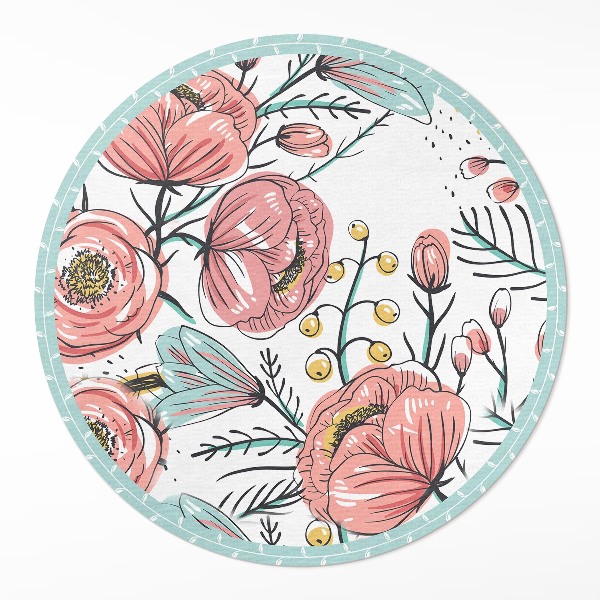 Runder vinyl teppich läufer Pastell Blumen schöne zarte Illustration