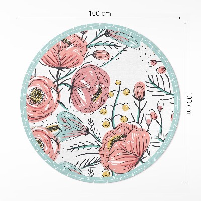 Runder vinyl teppich läufer Pastell Blumen schöne zarte Illustration