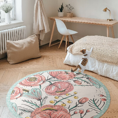 Runder vinyl teppich läufer Pastell Blumen schöne zarte Illustration