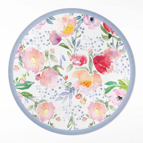 Runder teppich pvc Aquarell Blumen zarte Pflanzen