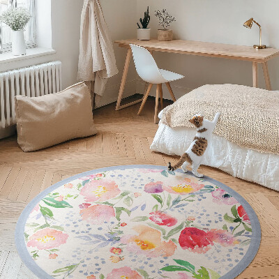Runder teppich pvc Aquarell Blumen zarte Pflanzen