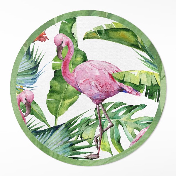 Runder vinyl teppich Flamingo in Bananenbaumblättern
