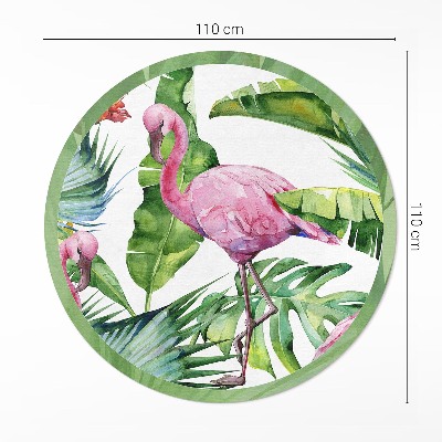 Runder vinyl teppich Flamingo in Bananenbaumblättern