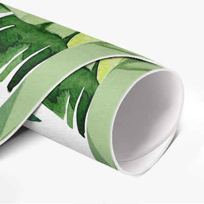 Runder vinyl teppich Flamingo in Bananenbaumblättern
