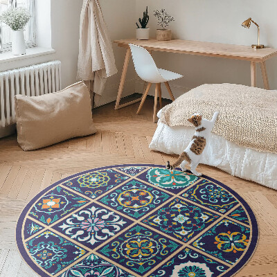Runder vinyl teppich läufer Dunkle elegante Fliesen