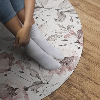 Runder vinyl teppich Wunderschön gemalte Blumen Aquarellpflanzen