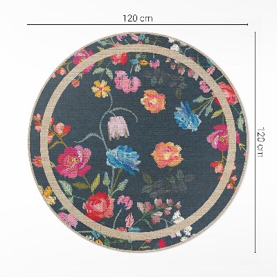 Runder teppich auf pvc Bunte gestickte Blumen