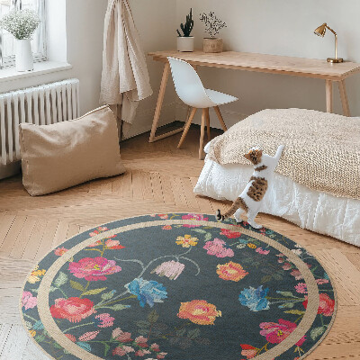 Runder teppich auf pvc Bunte gestickte Blumen