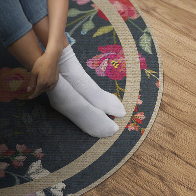 Runder teppich auf pvc Bunte gestickte Blumen