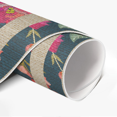 Runder teppich auf pvc Bunte gestickte Blumen