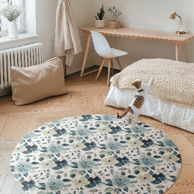 Runder teppich auf pvc Gemalte Blumen regelmäßiges Muster floral