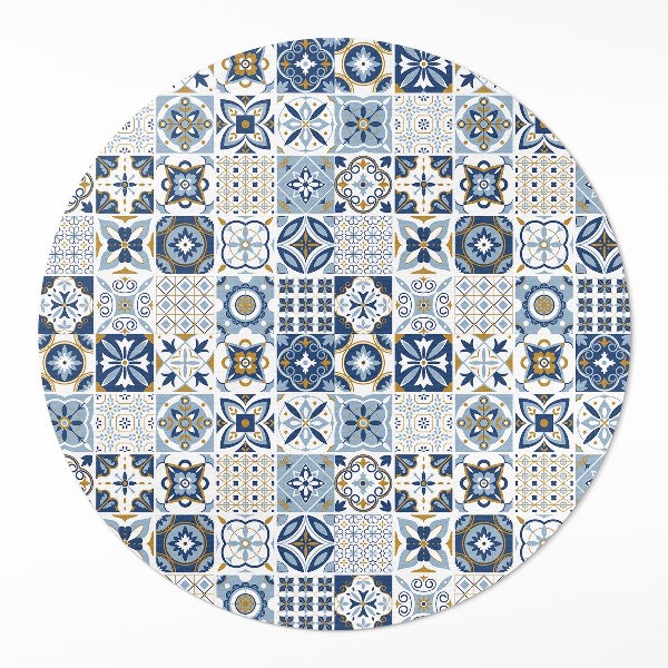 Runder vinyl teppich Griechisches Mosaik blaue dekorative Fliesen