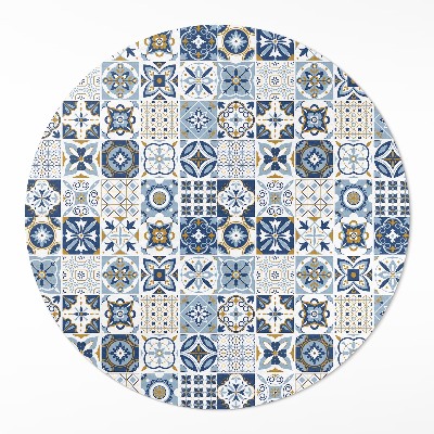 Runder vinyl teppich Griechisches Mosaik blaue dekorative Fliesen