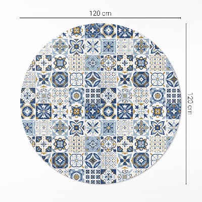 Runder vinyl teppich Griechisches Mosaik blaue dekorative Fliesen