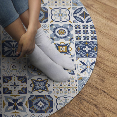 Runder vinyl teppich Griechisches Mosaik blaue dekorative Fliesen
