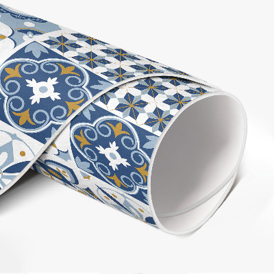 Runder vinyl teppich Griechisches Mosaik blaue dekorative Fliesen