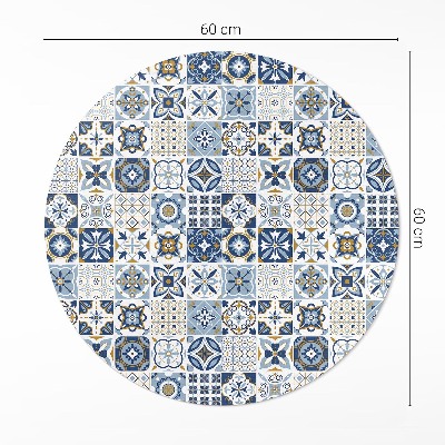 Runder vinyl teppich Griechisches Mosaik blaue dekorative Fliesen
