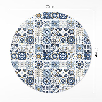 Runder vinyl teppich Griechisches Mosaik blaue dekorative Fliesen