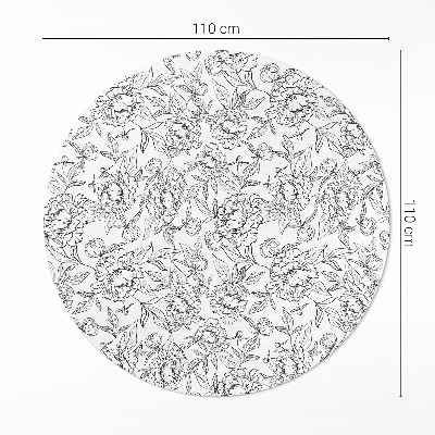 Runder vinyl teppich läufer Vintage Pfingstrosen und Blätter Skizze