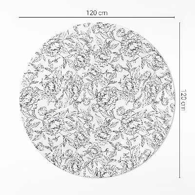 Runder vinyl teppich läufer Vintage Pfingstrosen und Blätter Skizze